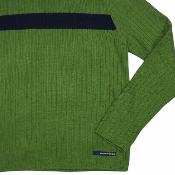 90’s Y2K Abercrombie & Fitch Ribbed Moss Green & Navy Blue Striped Sweater. - Picture 4 of 8